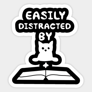 Easily Distracted By Cat And Book Sticker